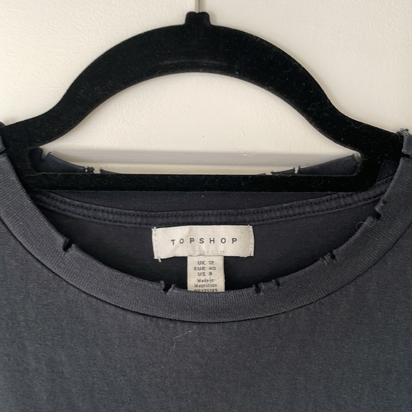 Topshop Black T-shirt with Distressed Neckline - Picture 2 of 2